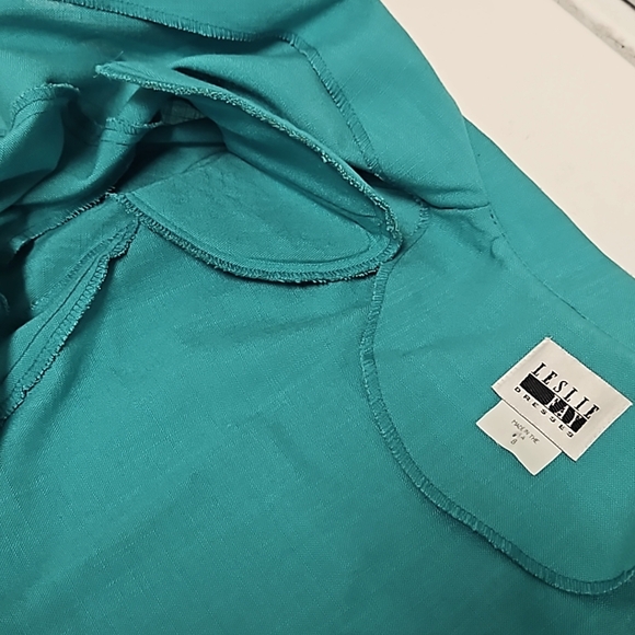 Vintage 80s Leslie Fay Teal Blazer - Picture 5 of 6